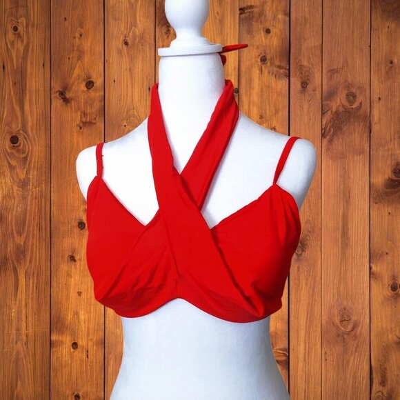 Other - Red Halter Bikini Top Large Padded Spaghetti Strap Criss Cross Beach Colorful